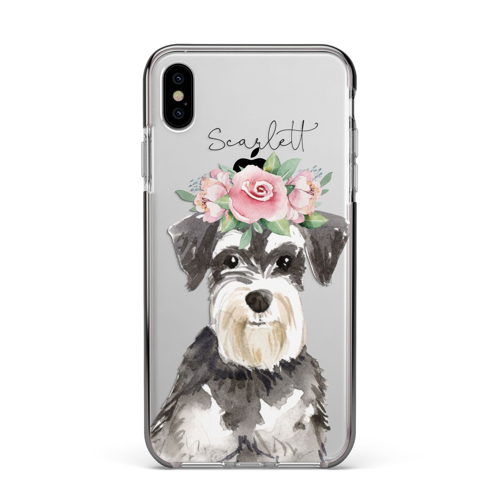 Personalised Miniature Schnauzer Apple iPhone Xs Max Impact Case Black Edge on Silver Phone