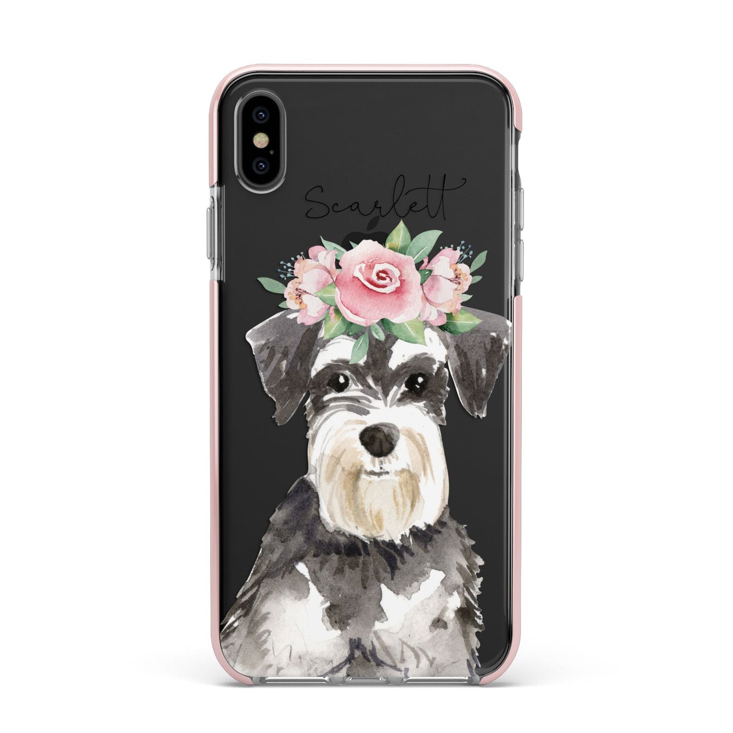 Personalised Miniature Schnauzer Apple iPhone Xs Max Impact Case Pink Edge on Black Phone