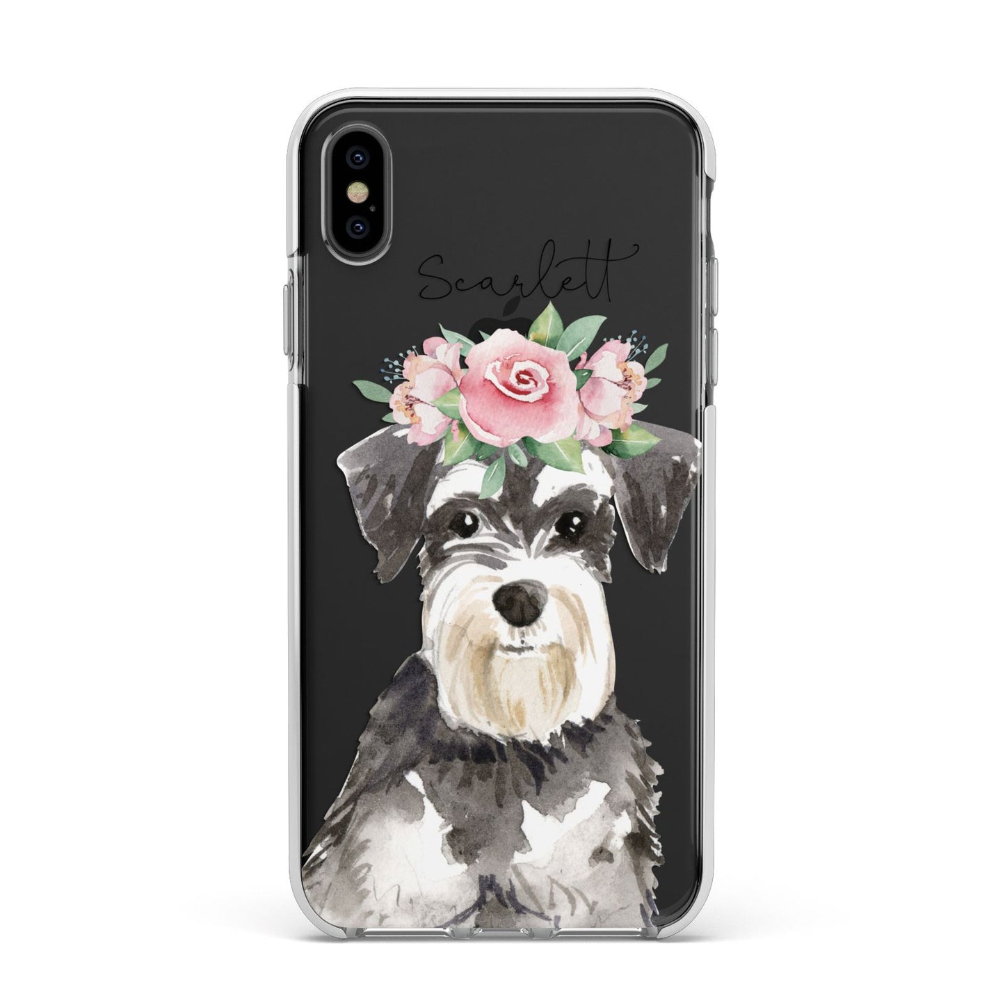 Personalised Miniature Schnauzer Apple iPhone Xs Max Impact Case White Edge on Black Phone