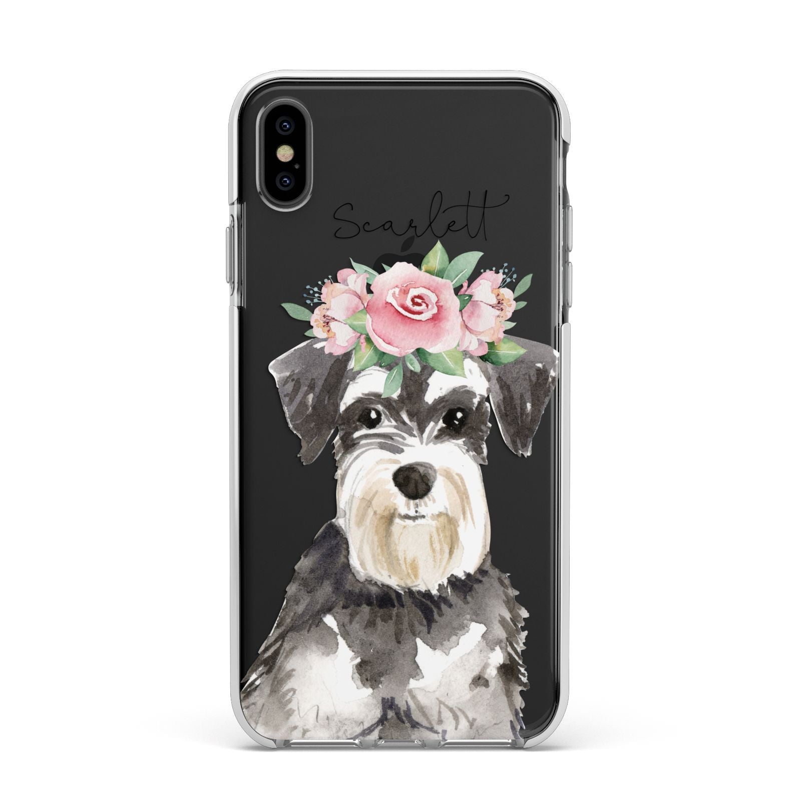 Personalised Miniature Schnauzer Apple iPhone Xs Max Impact Case White Edge on Black Phone
