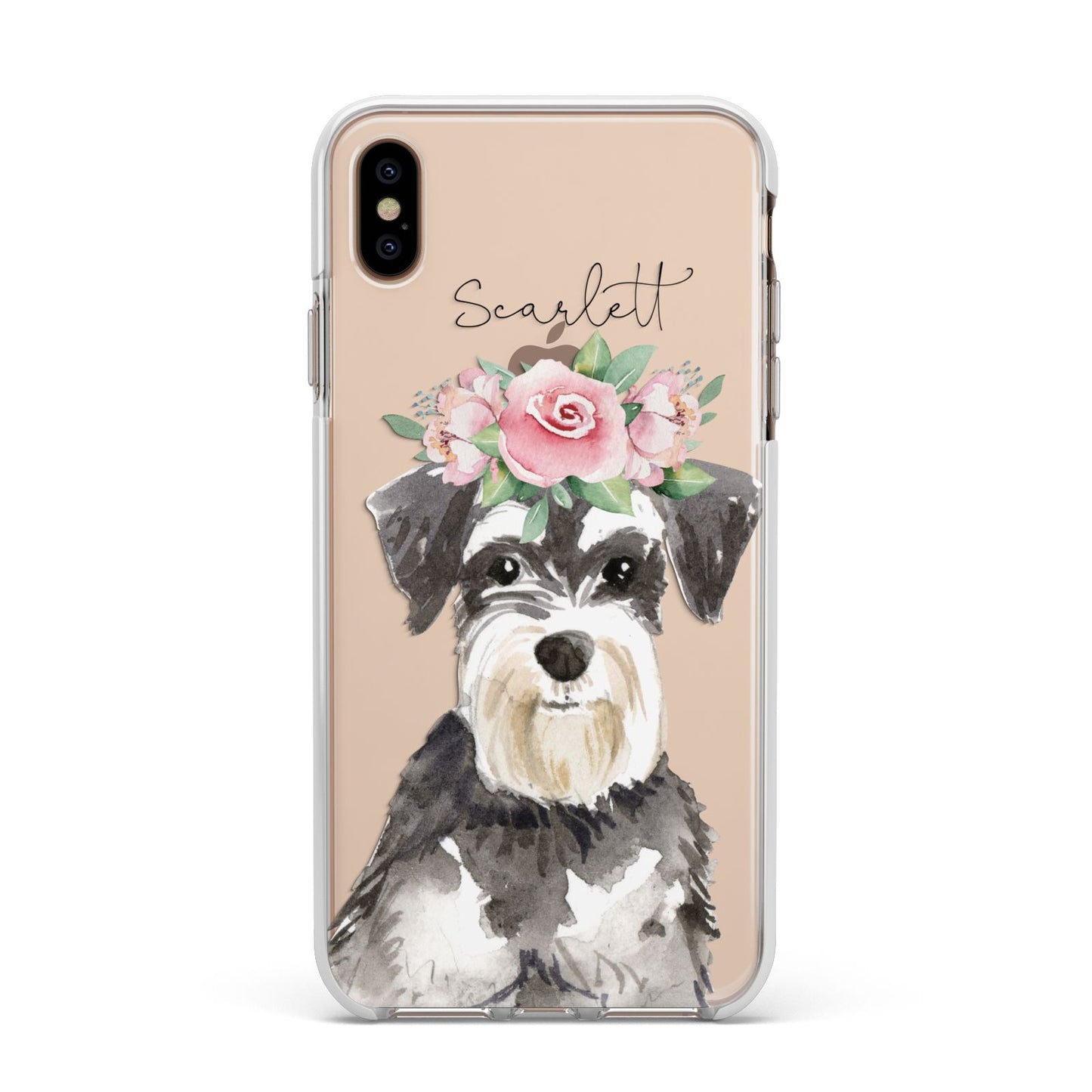 Personalised Miniature Schnauzer Apple iPhone Xs Max Impact Case White Edge on Gold Phone