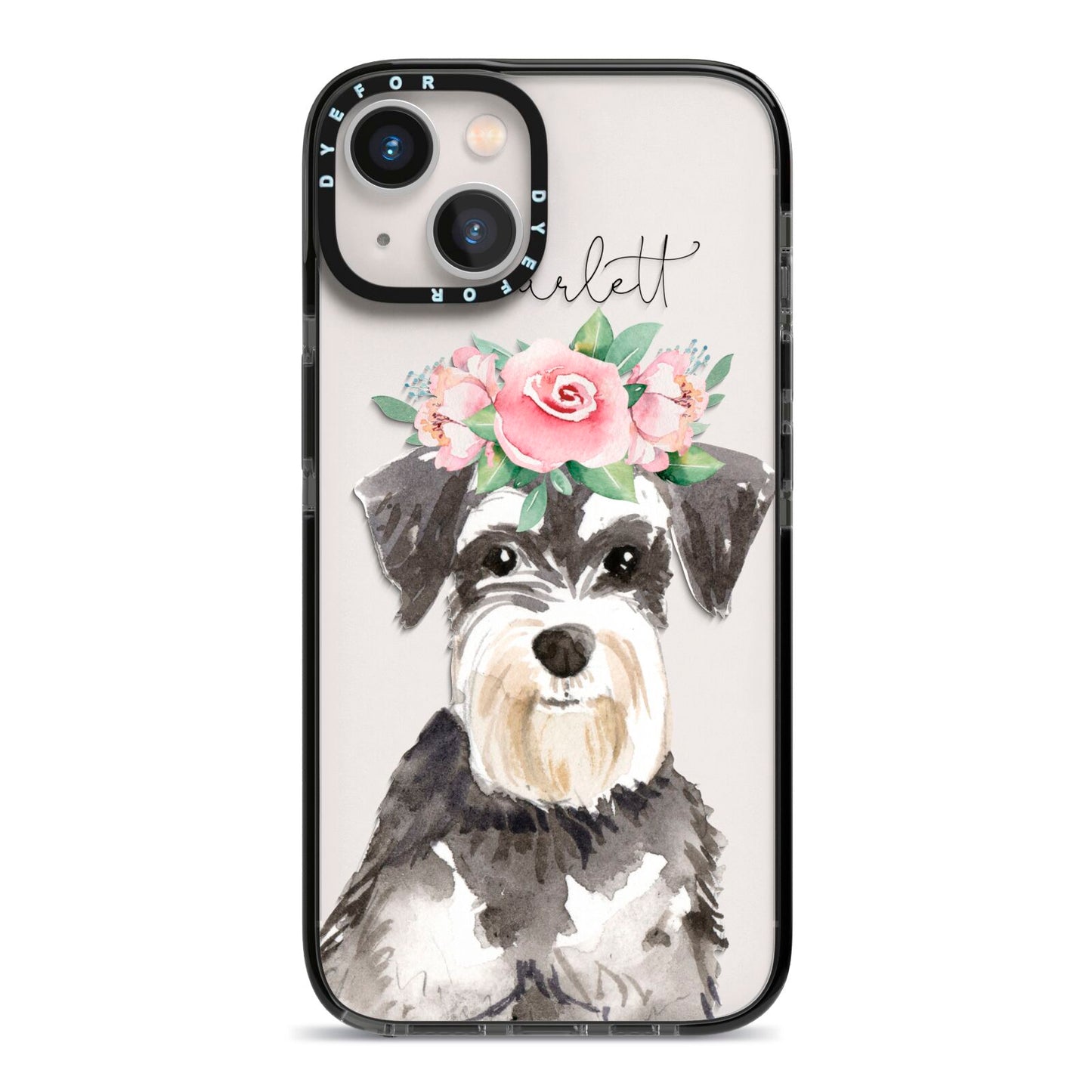Personalised Miniature Schnauzer iPhone 13 Black Impact Case on Silver phone