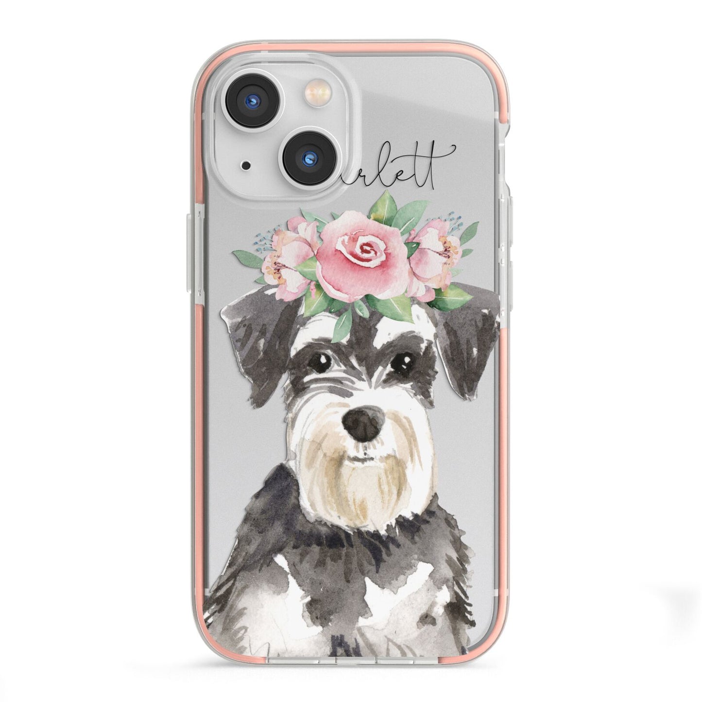 Personalised Miniature Schnauzer iPhone 13 Mini TPU Impact Case with Pink Edges