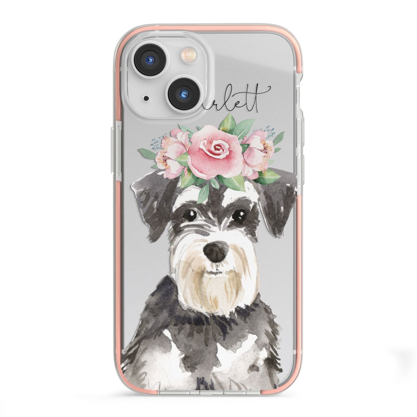 Personalised Miniature Schnauzer iPhone 13 Mini TPU Impact Case with Pink Edges