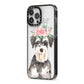 Personalised Miniature Schnauzer iPhone 13 Pro Max Black Impact Case Side Angle on Silver phone