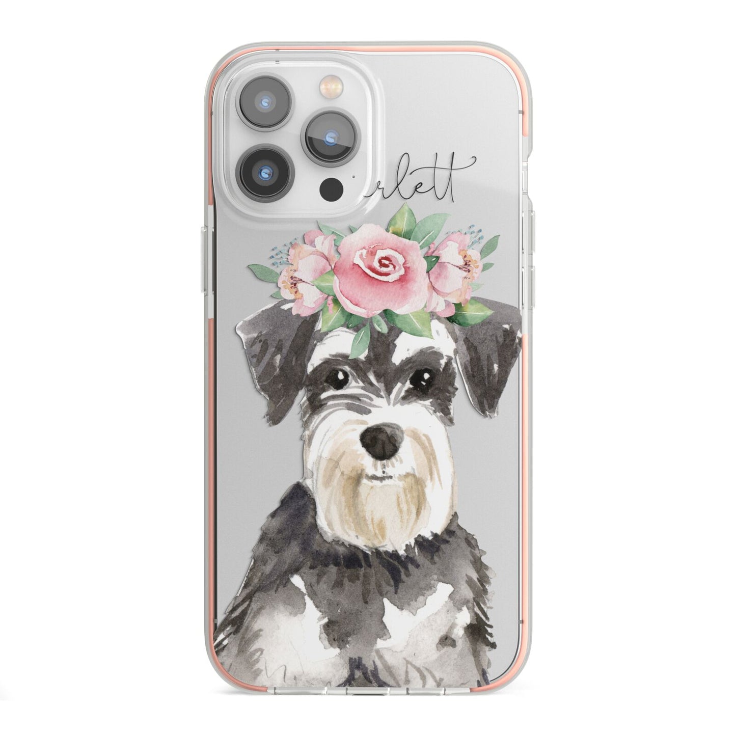 Personalised Miniature Schnauzer iPhone 13 Pro Max TPU Impact Case with Pink Edges