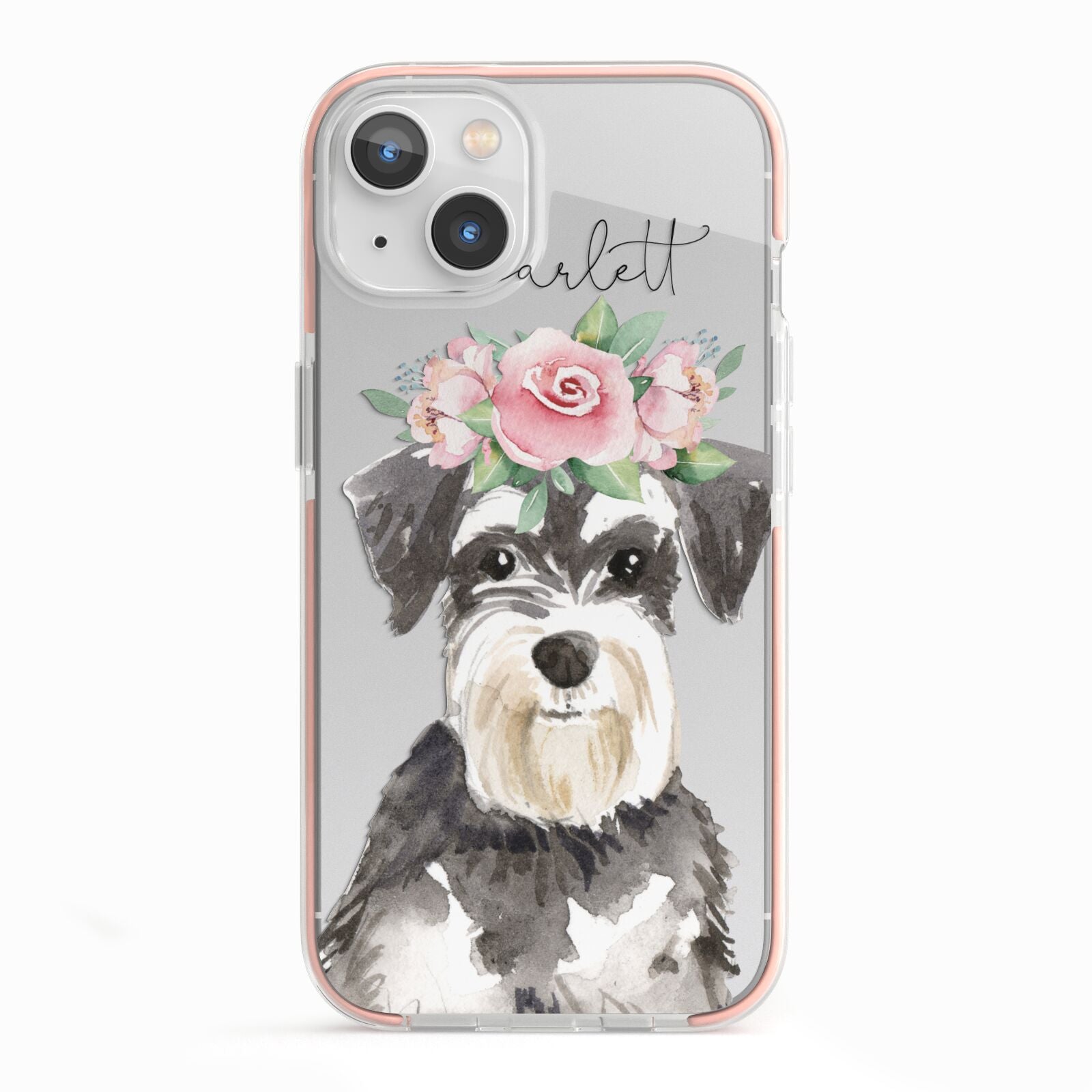 Personalised Miniature Schnauzer iPhone 13 TPU Impact Case with Pink Edges