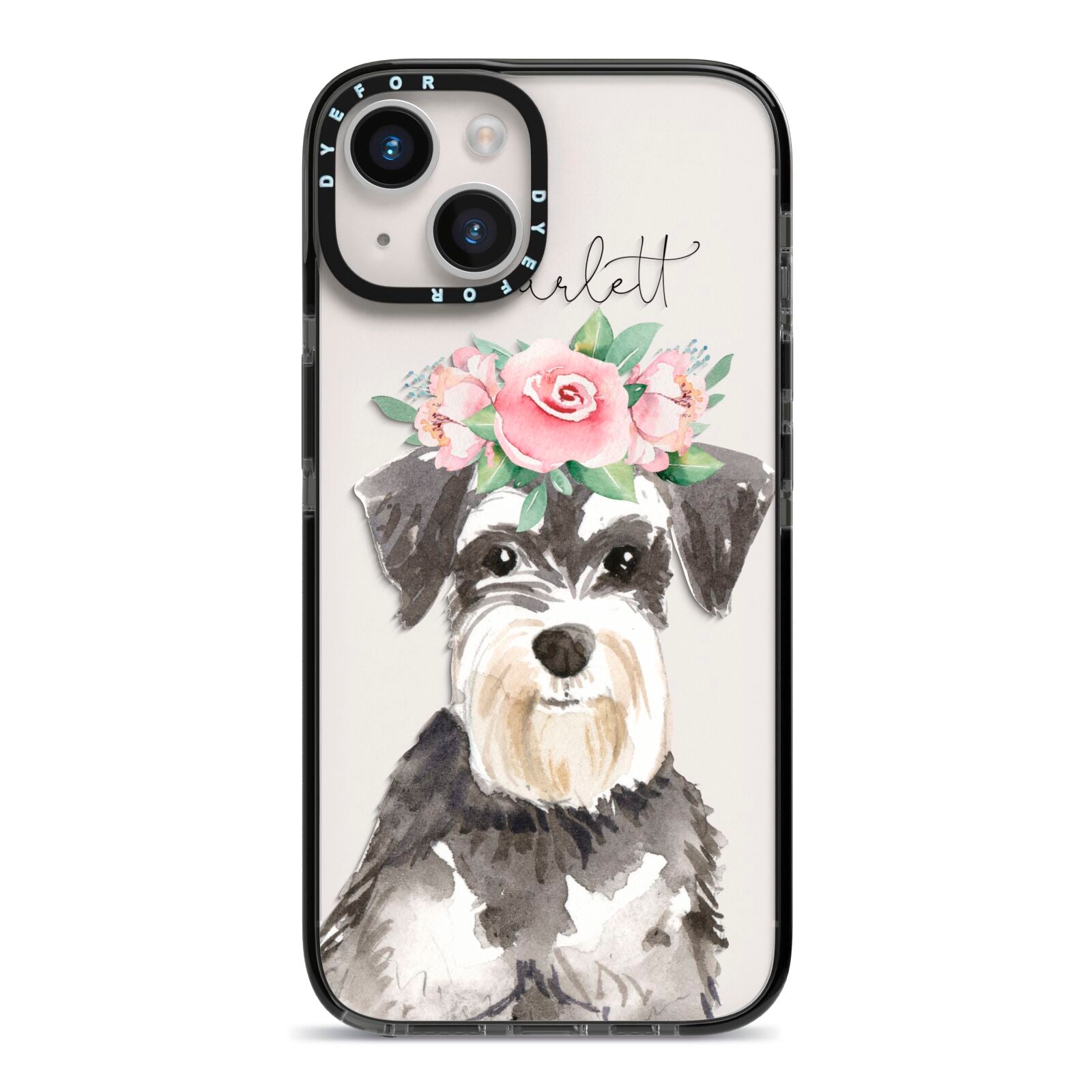 Personalised Miniature Schnauzer iPhone 14 Black Impact Case on Silver phone