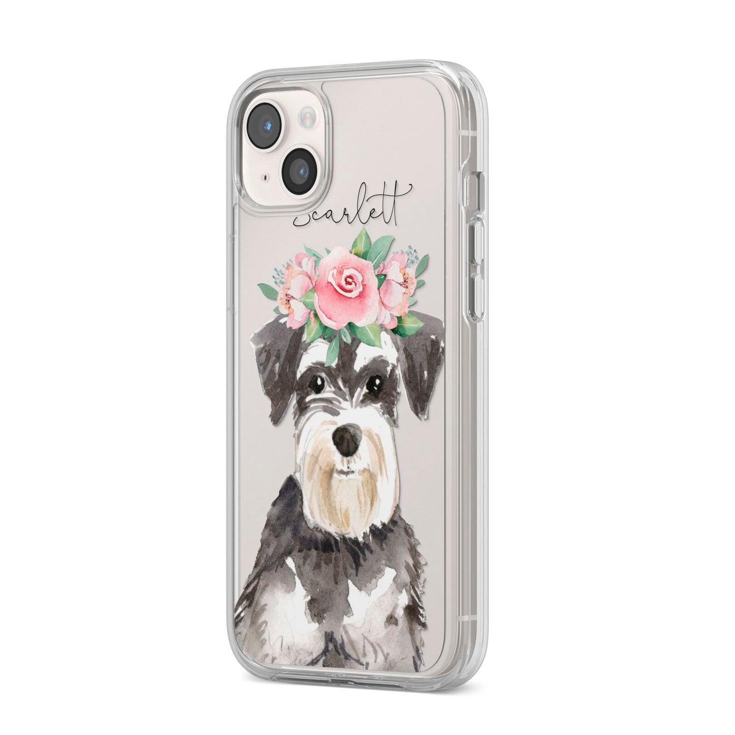 Personalised Miniature Schnauzer iPhone 14 Plus Clear Tough Case Starlight Angled Image