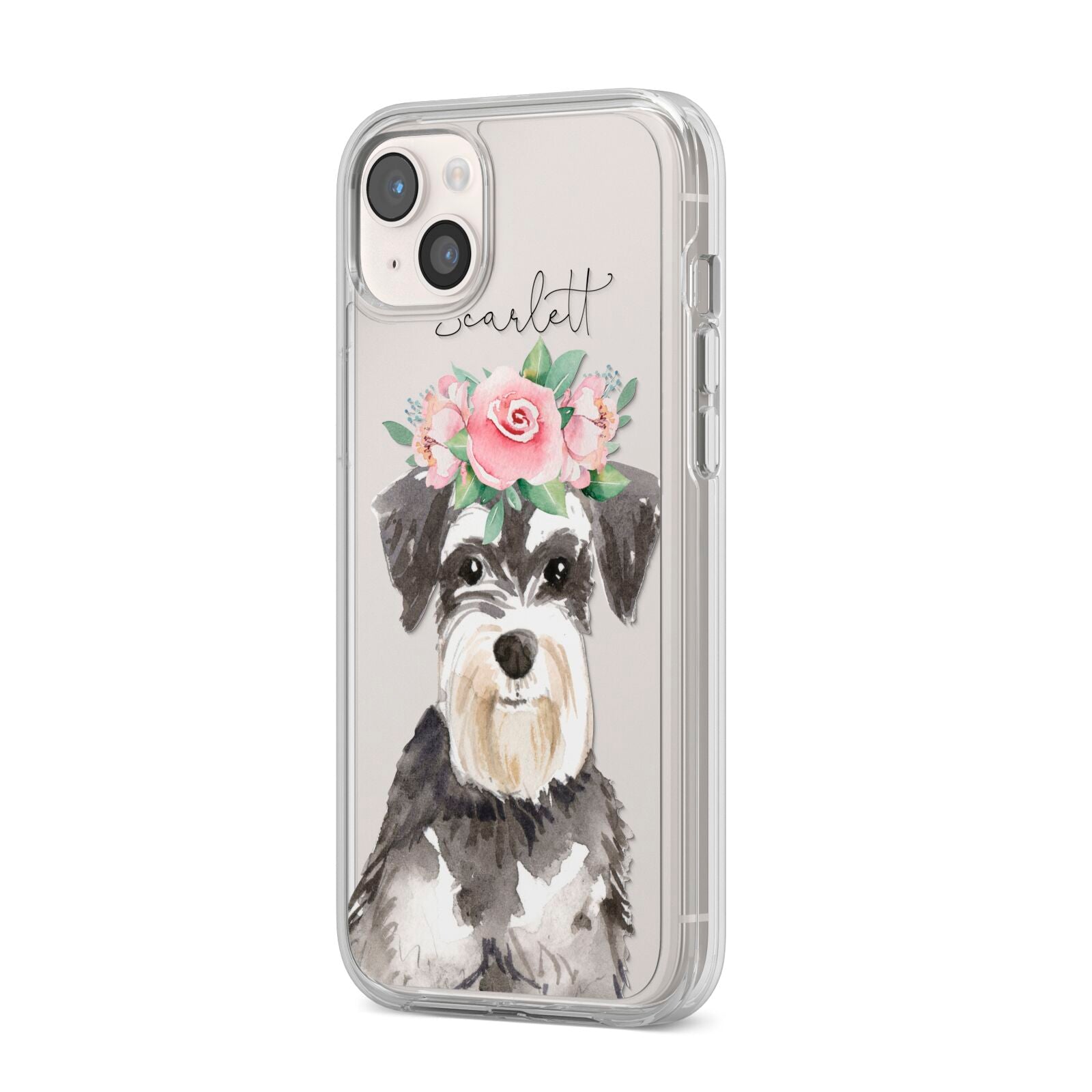 Personalised Miniature Schnauzer iPhone 14 Plus Clear Tough Case Starlight Angled Image