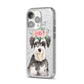 Personalised Miniature Schnauzer iPhone 14 Pro Glitter Tough Case Silver Angled Image