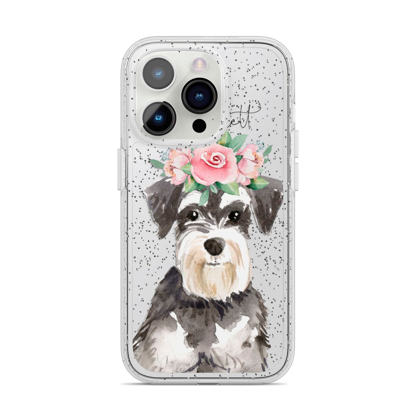 Personalised Miniature Schnauzer iPhone 14 Pro Glitter Tough Case Silver