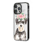 Personalised Miniature Schnauzer iPhone 14 Pro Max Black Impact Case Side Angle on Silver phone