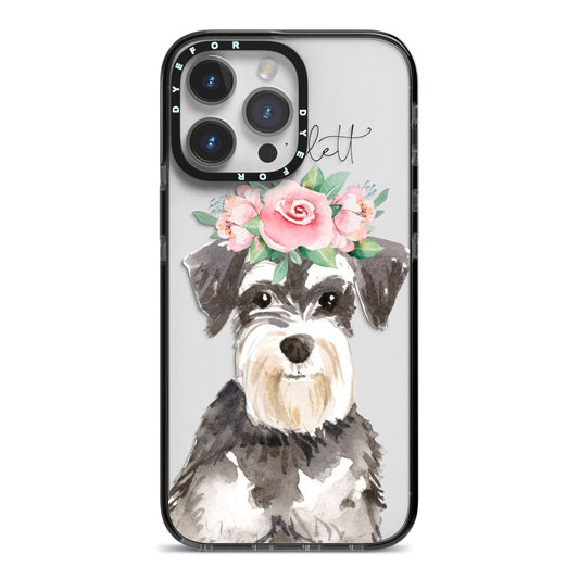 Personalised Miniature Schnauzer iPhone 14 Pro Max Black Impact Case on Silver phone