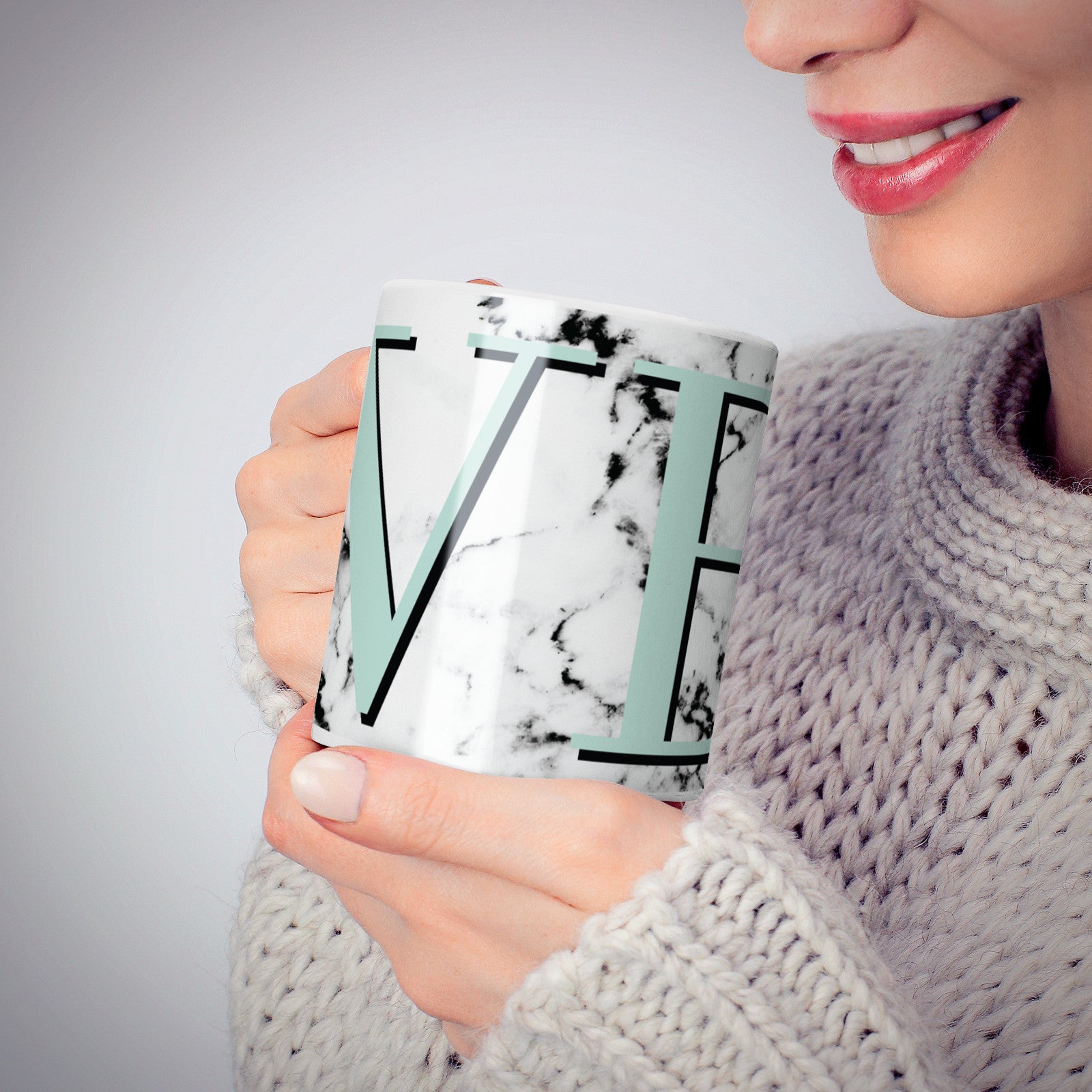 Personalised Mint Big Initials Marble 10oz Mug Alternative Image 6