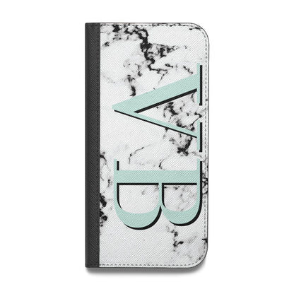 Personalised Mint Big Initials Marble Vegan Leather Flip Samsung Case