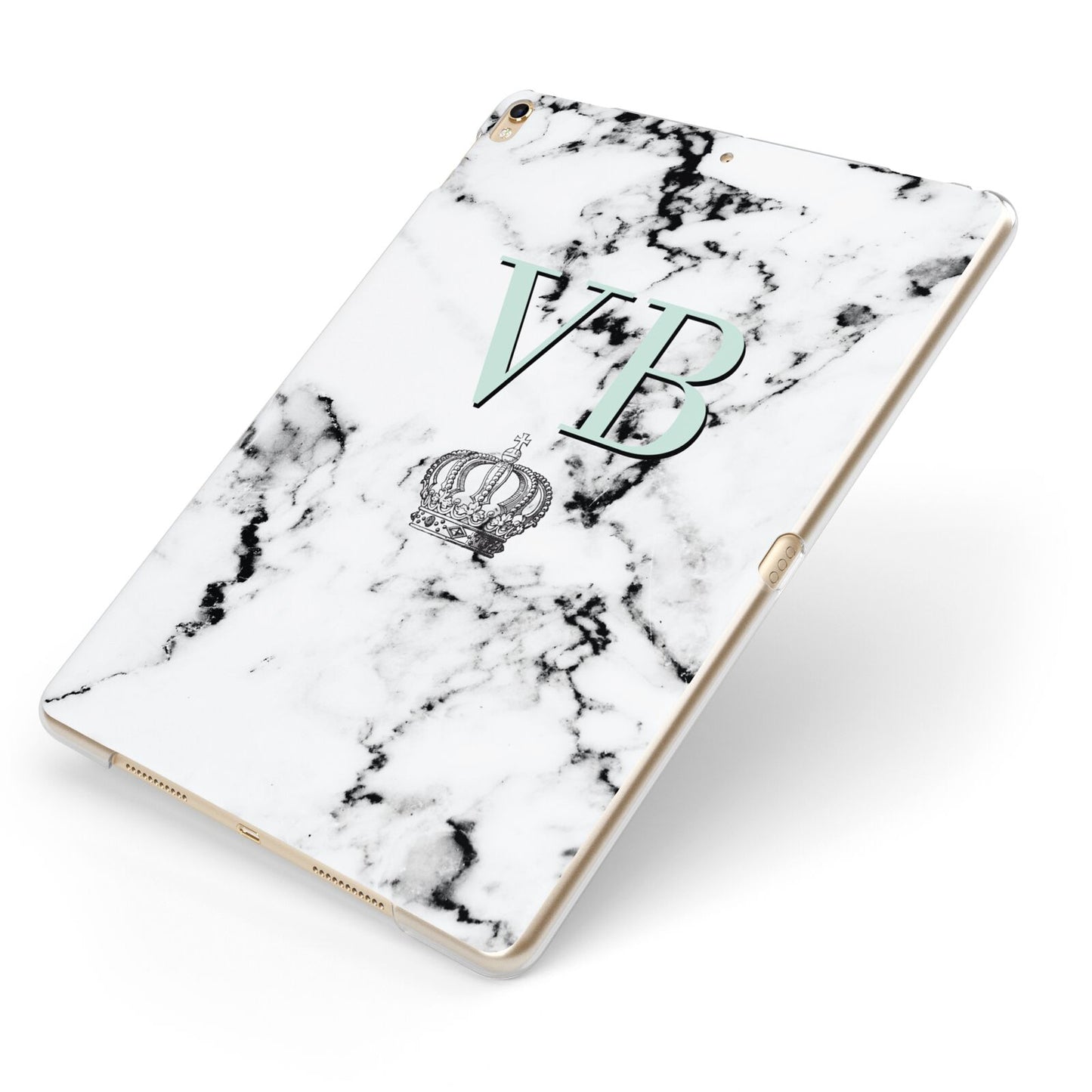 Personalised Mint Crown Initials Marble Apple iPad Case on Gold iPad Side View