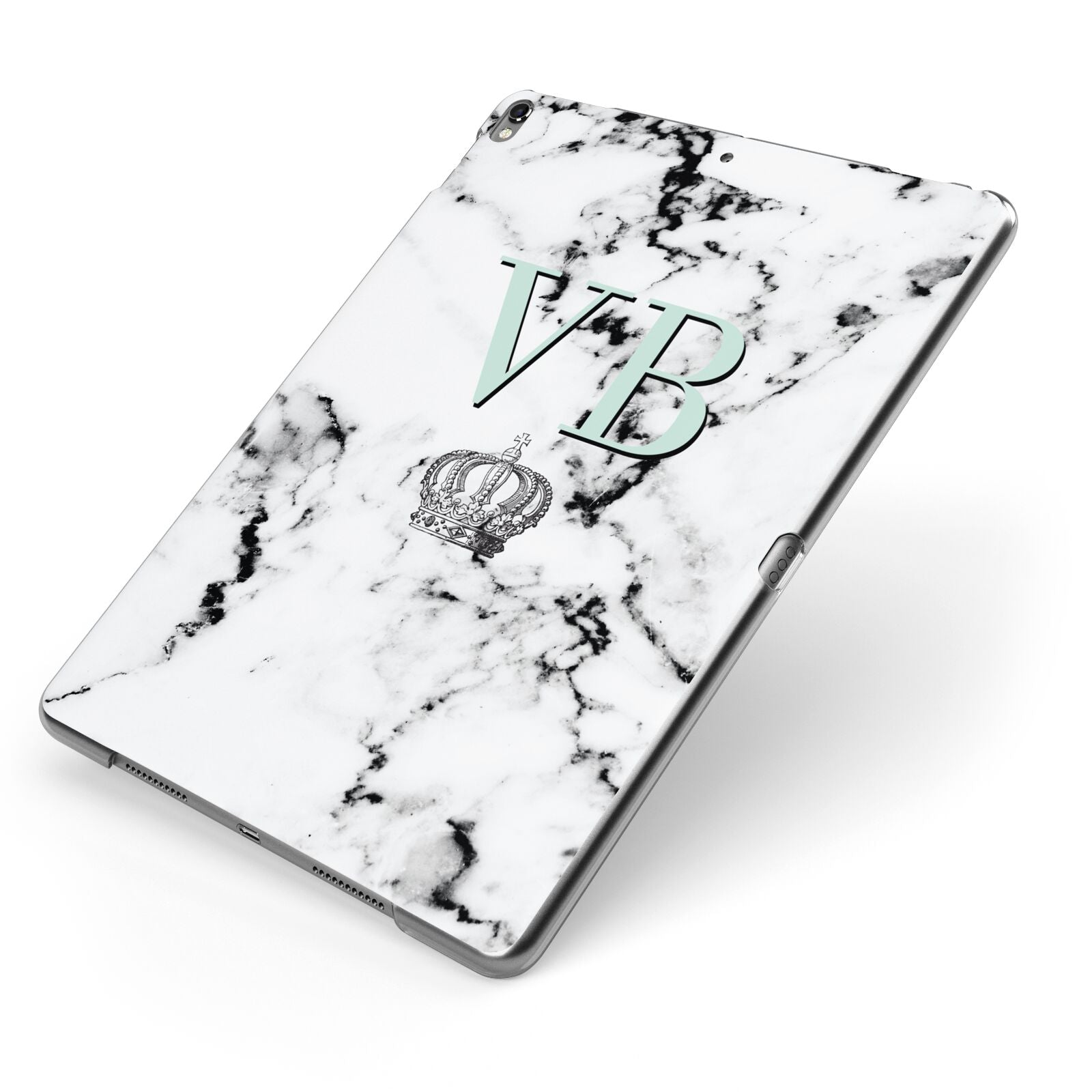 Personalised Mint Crown Initials Marble Apple iPad Case on Grey iPad Side View
