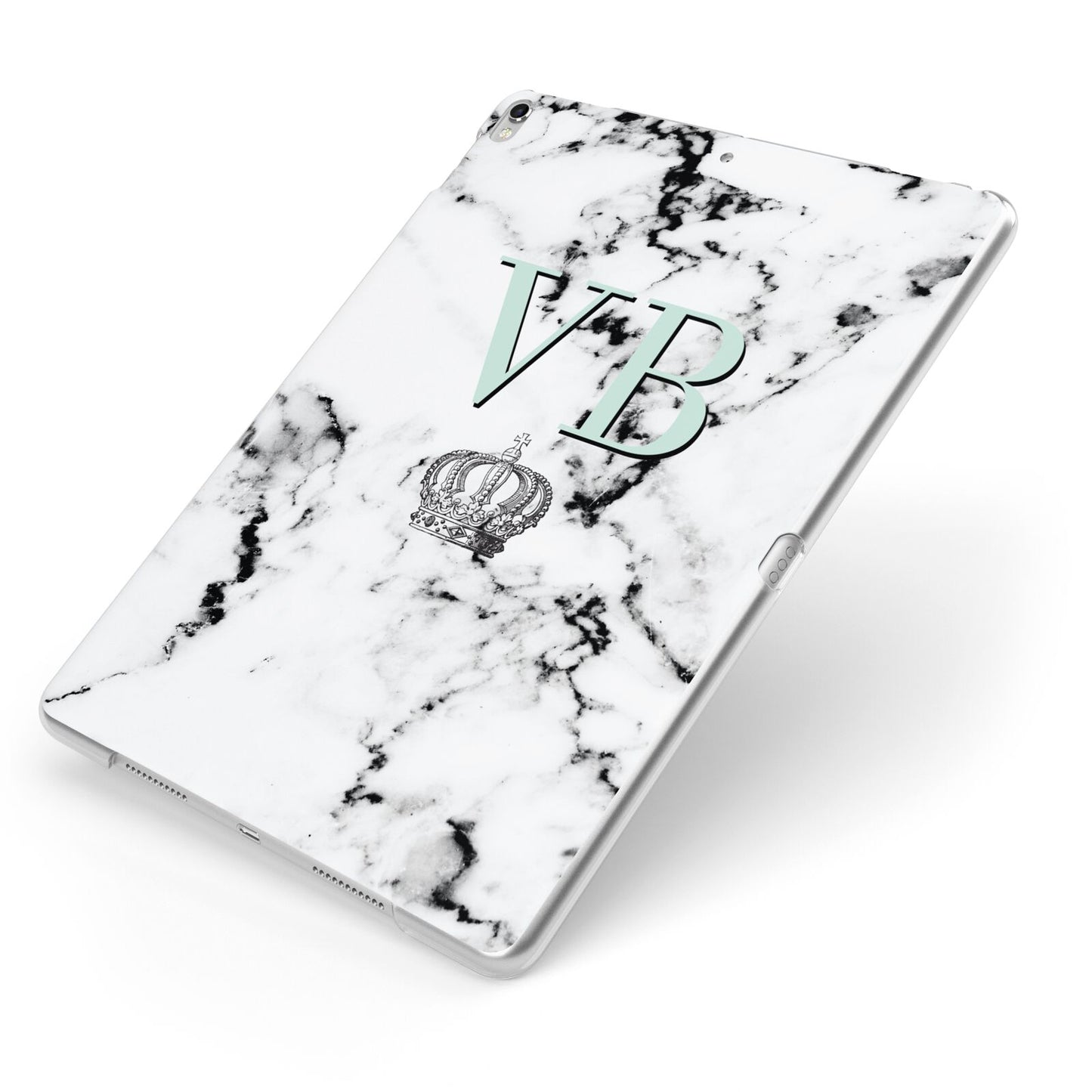 Personalised Mint Crown Initials Marble Apple iPad Case on Silver iPad Side View