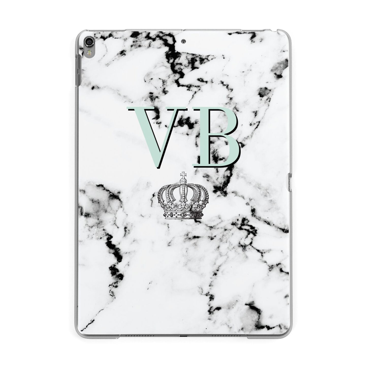 Personalised Mint Crown Initials Marble Apple iPad Grey Case