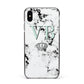 Personalised Mint Crown Initials Marble Apple iPhone Xs Max Impact Case Black Edge on Silver Phone