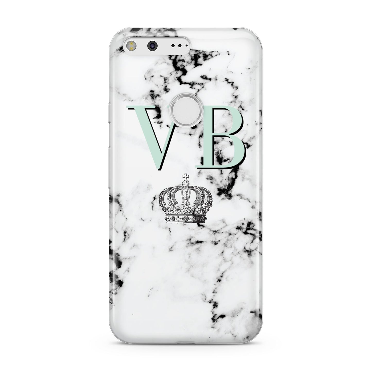Personalised Mint Crown Initials Marble Google Pixel Case