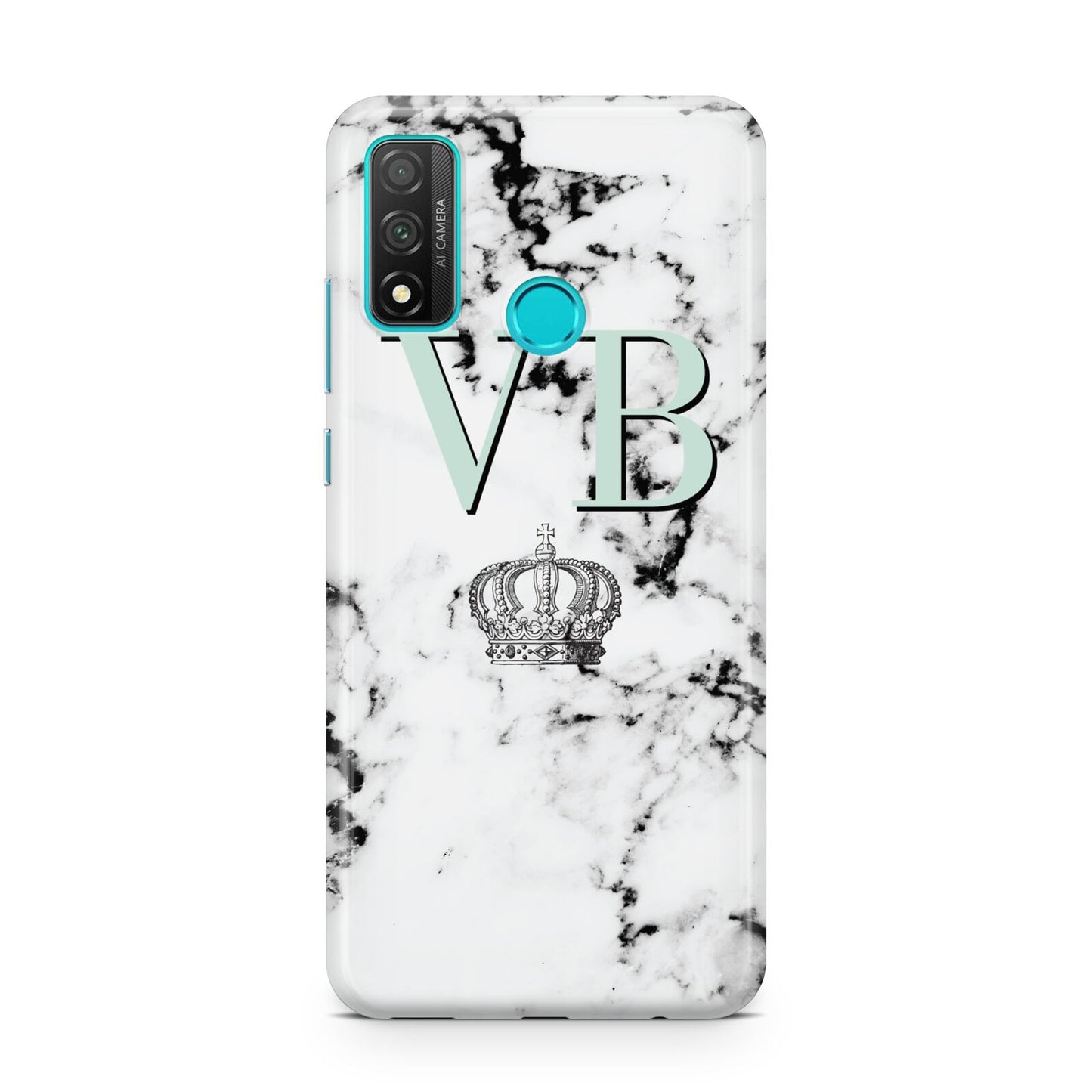 Personalised Mint Crown Initials Marble Huawei P Smart 2020