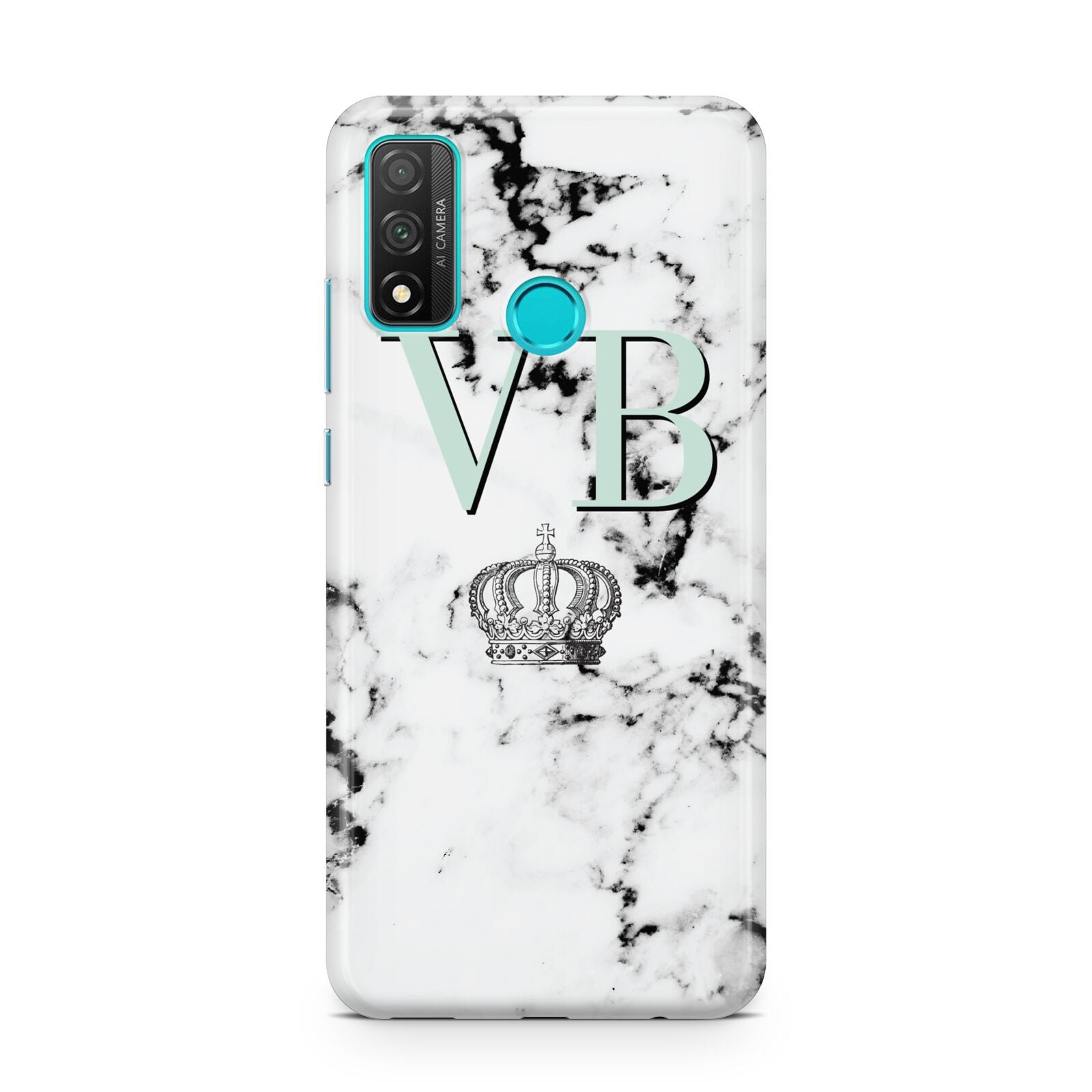 Personalised Mint Crown Initials Marble Huawei P Smart 2020
