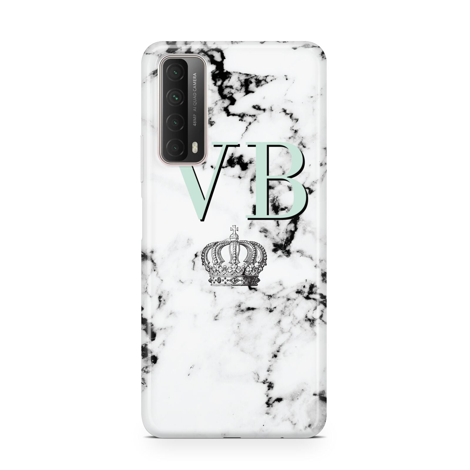 Personalised Mint Crown Initials Marble Huawei P Smart 2021
