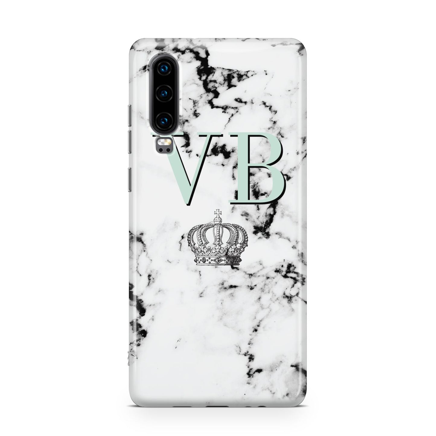 Personalised Mint Crown Initials Marble Huawei P30 Phone Case