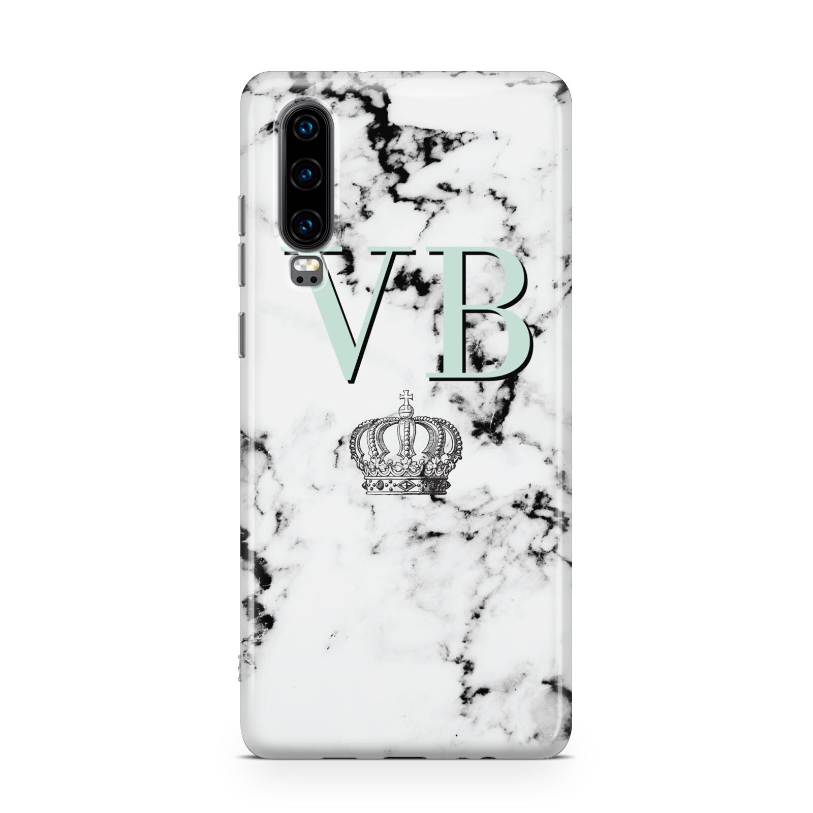 Personalised Mint Crown Initials Marble Huawei P30 Phone Case