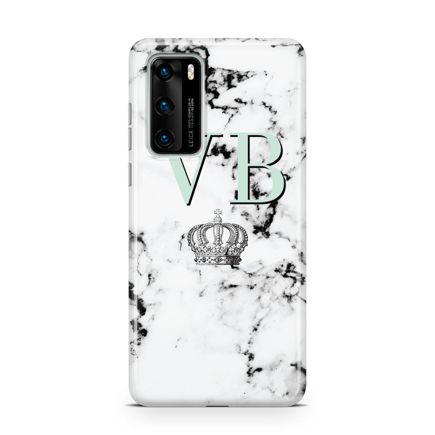 Personalised Mint Crown Initials Marble Huawei P40 Phone Case