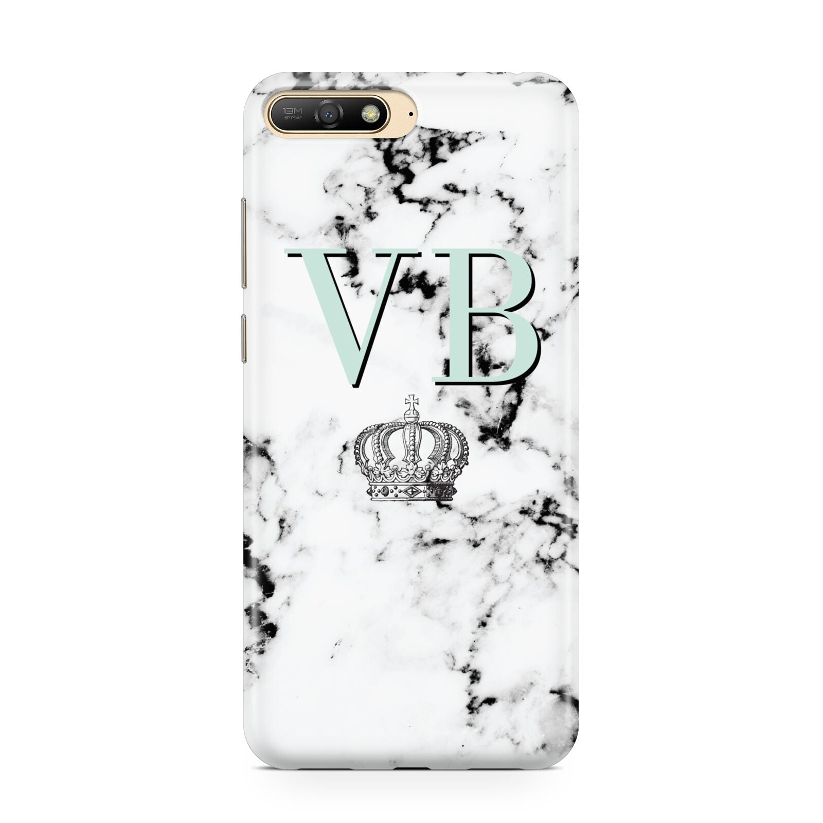 Personalised Mint Crown Initials Marble Huawei Y6 2018