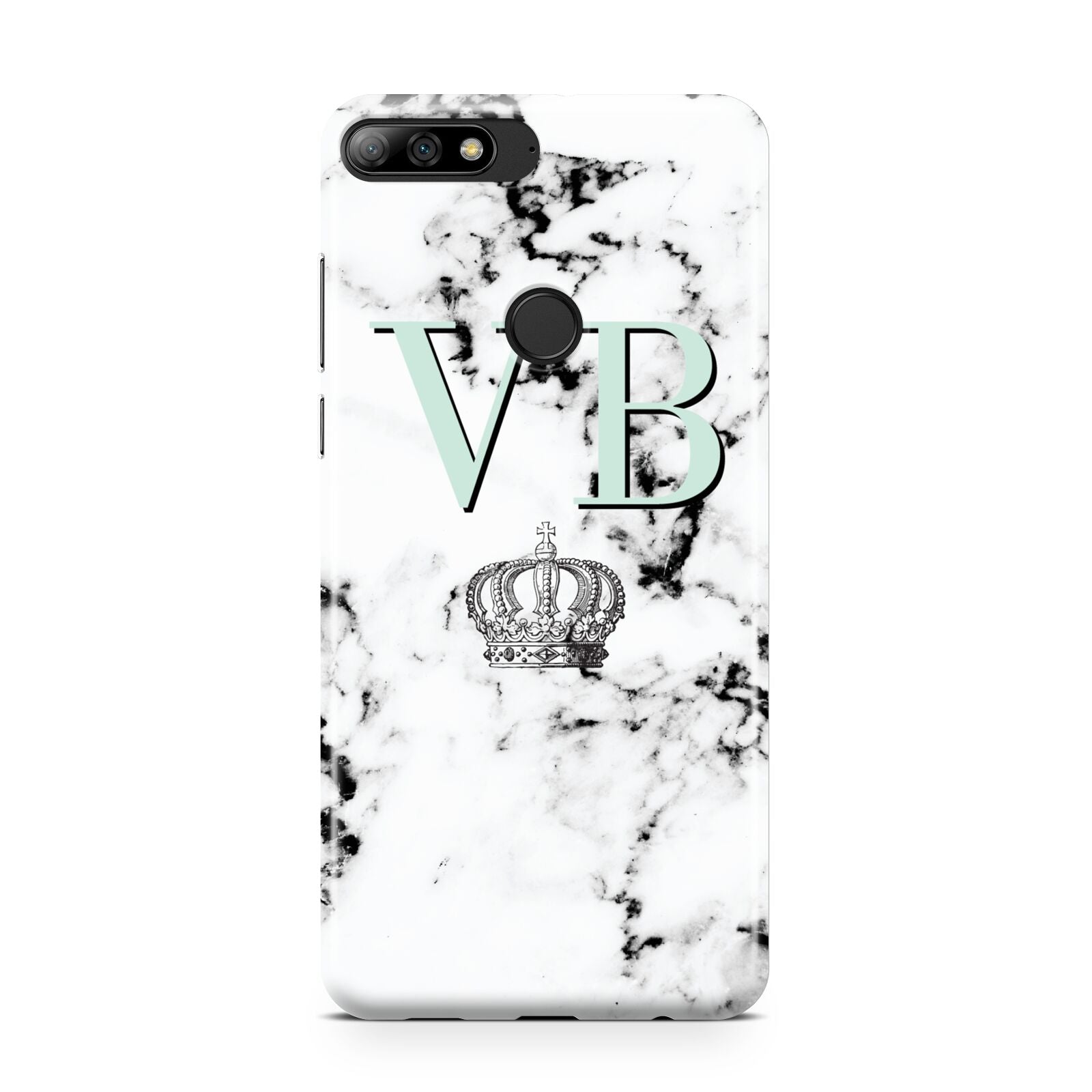 Personalised Mint Crown Initials Marble Huawei Y7 2018