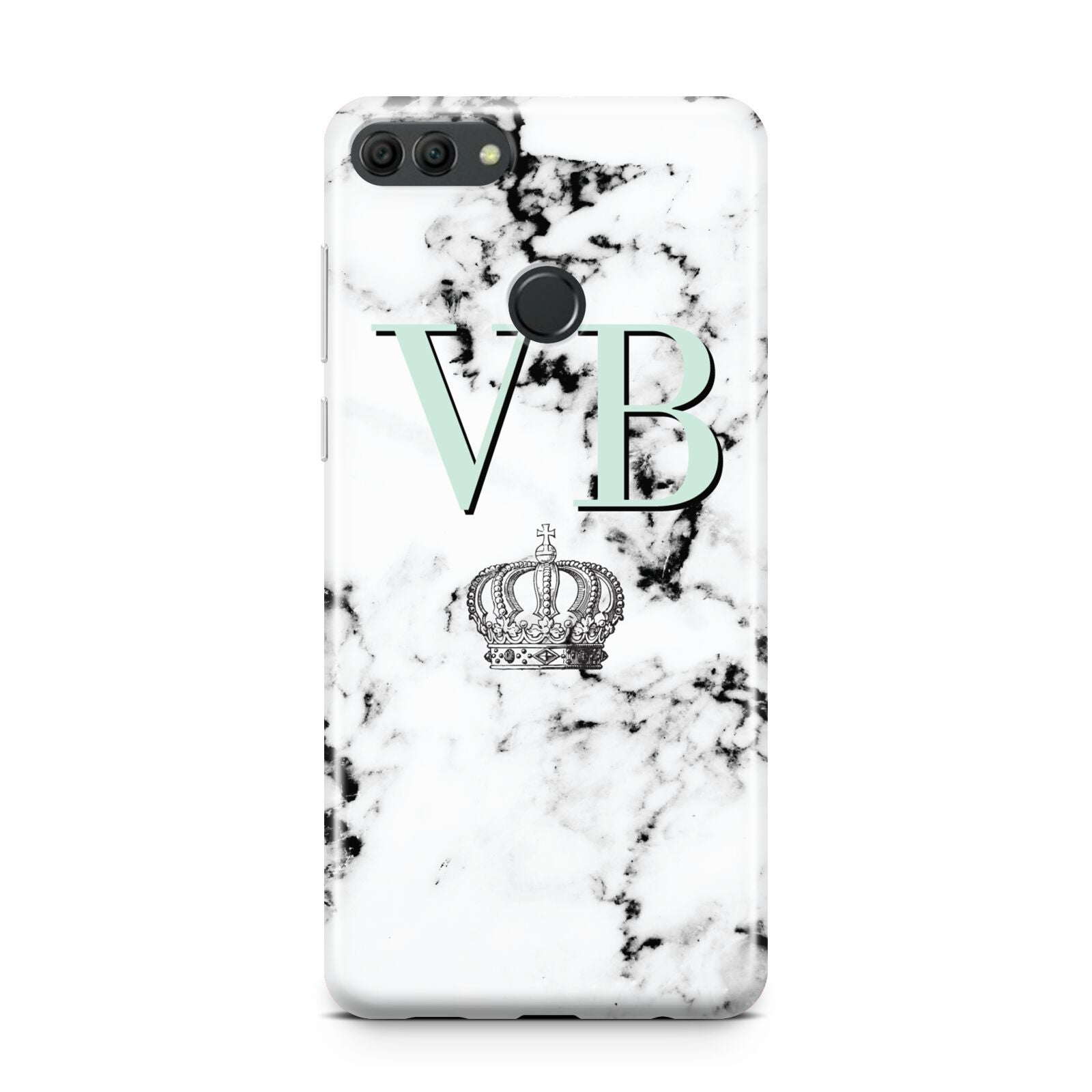 Personalised Mint Crown Initials Marble Huawei Y9 2018