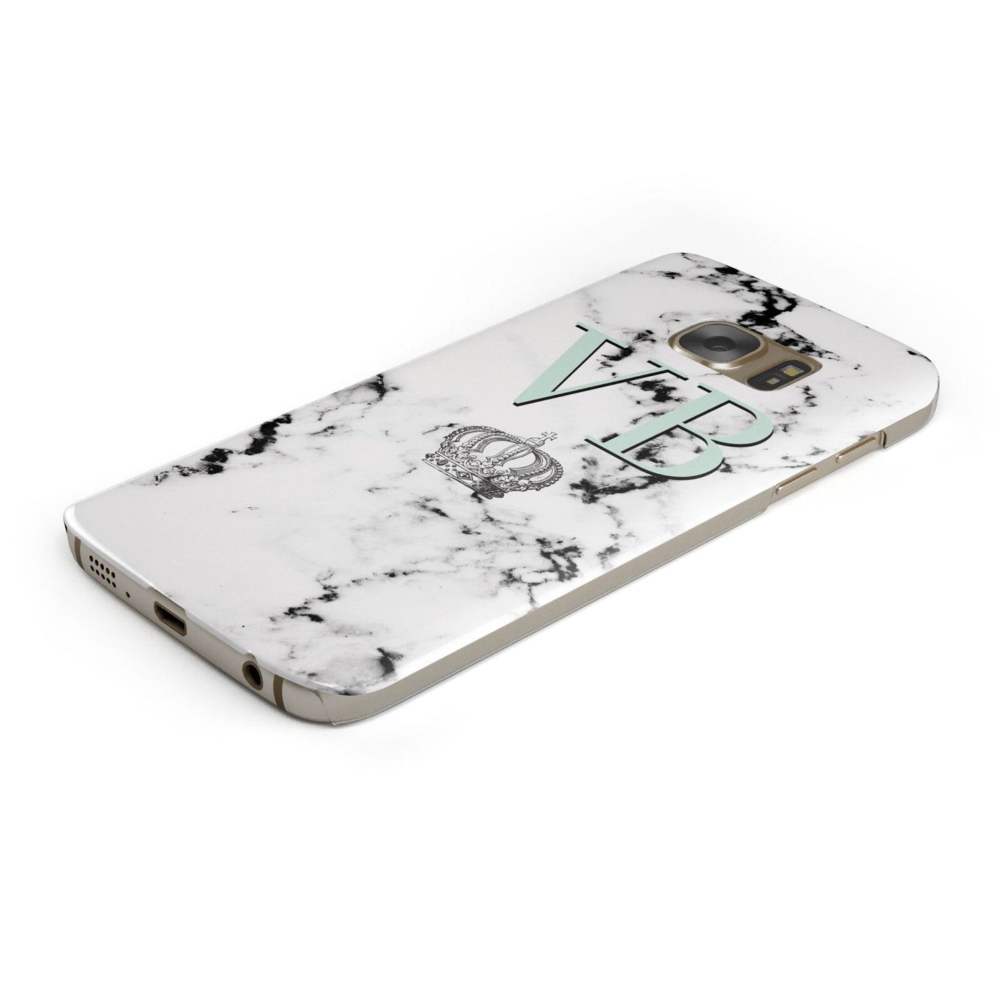 Personalised Mint Crown Initials Marble Protective Samsung Galaxy Case Angled Image
