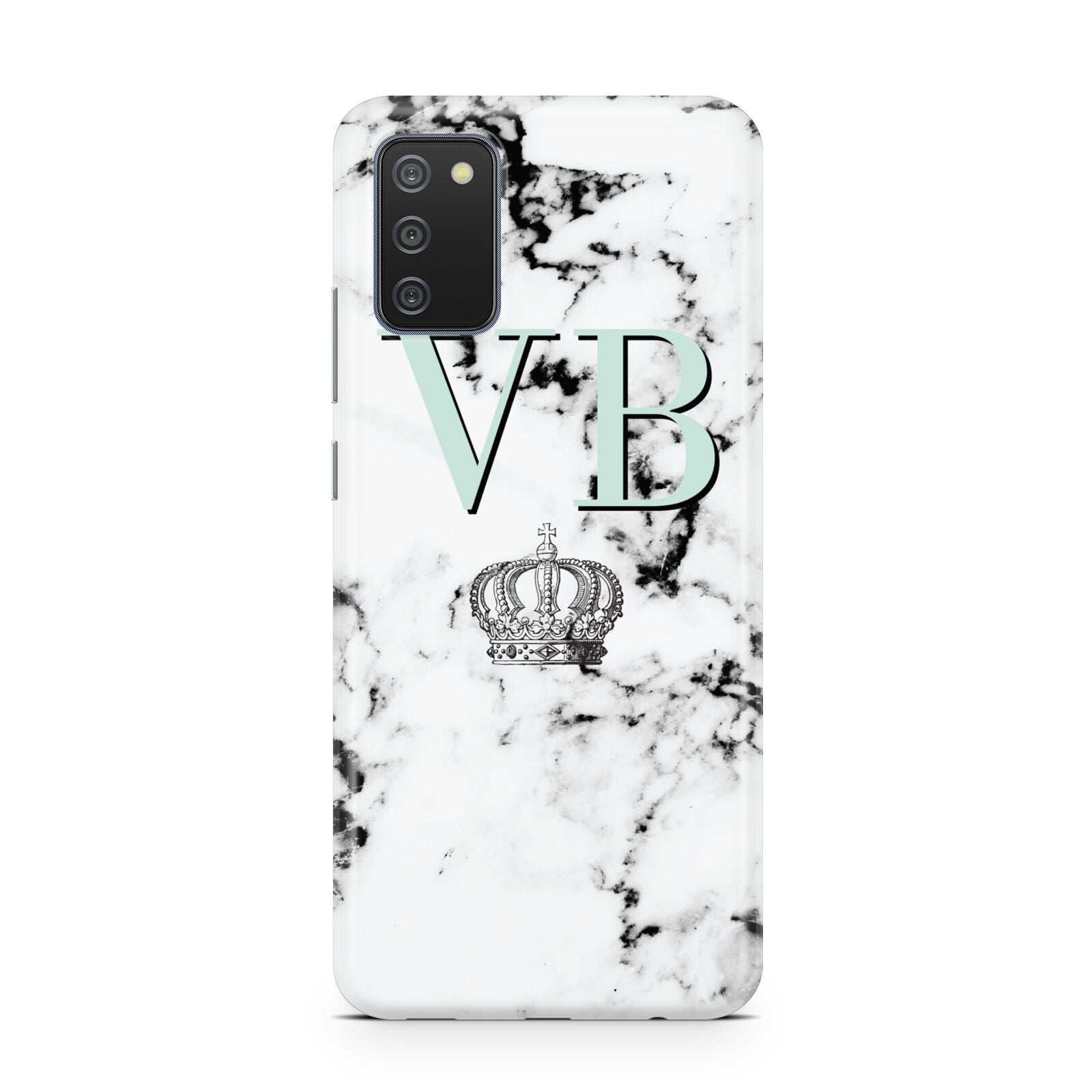 Personalised Mint Crown Initials Marble Samsung A02s Case