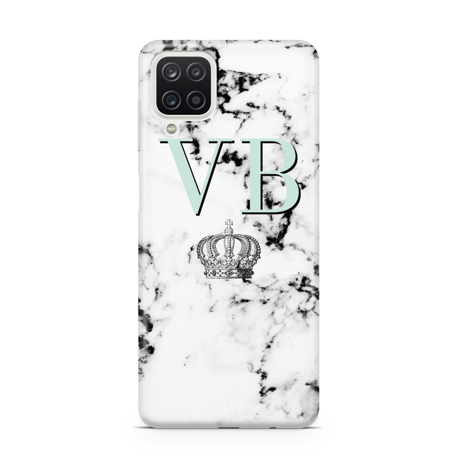 Personalised Mint Crown Initials Marble Samsung A12 Case