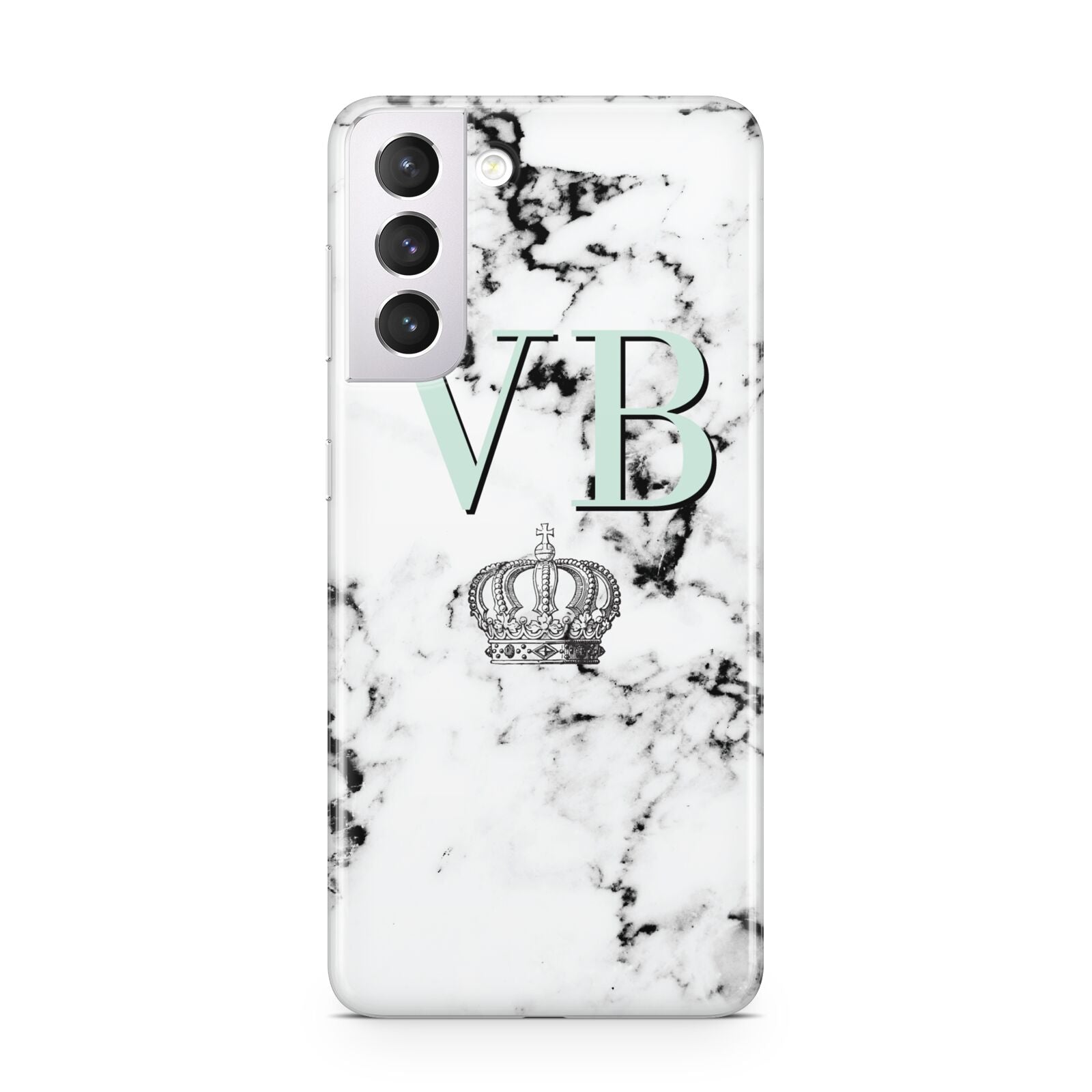 Personalised Mint Crown Initials Marble Samsung S21 Case