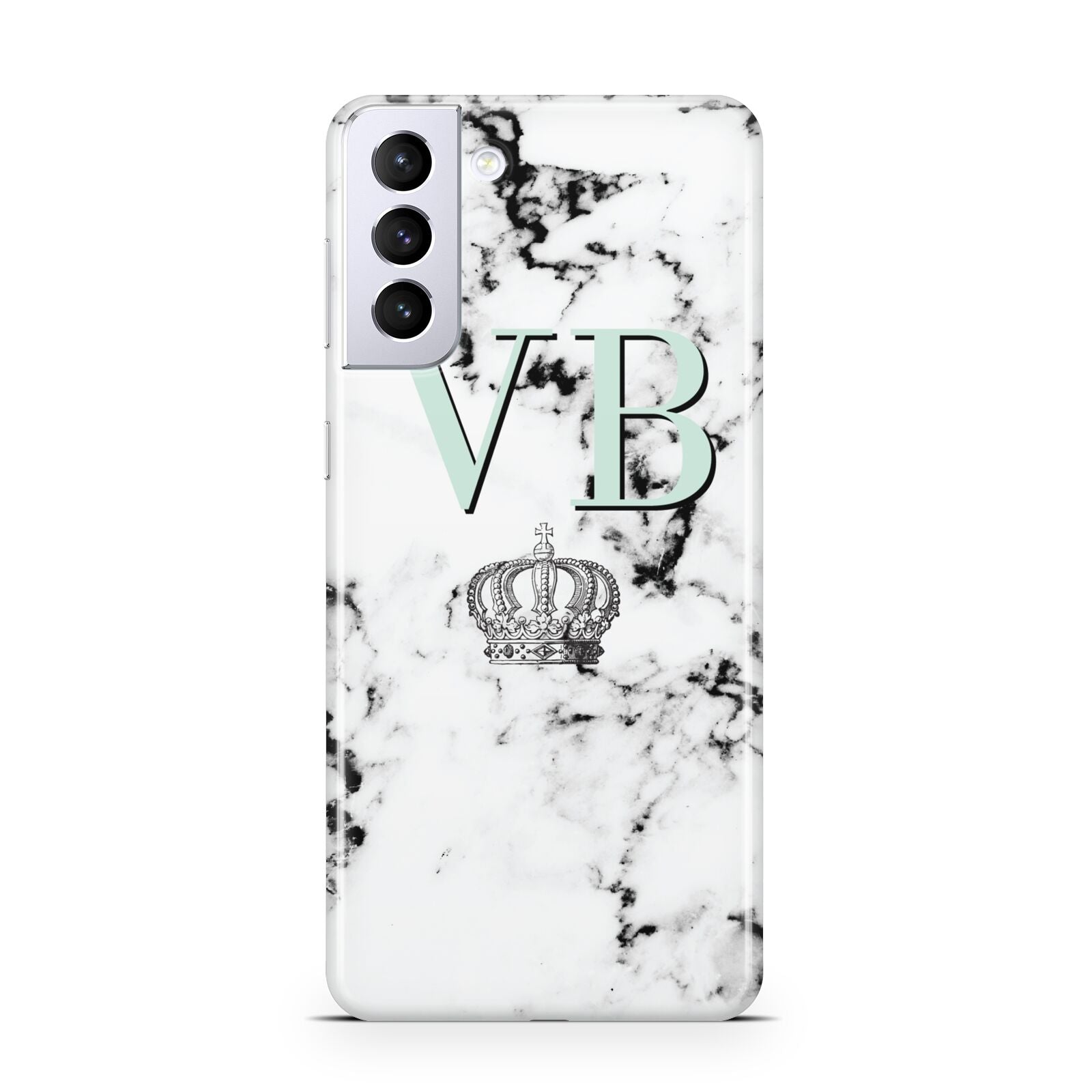 Personalised Mint Crown Initials Marble Samsung S21 Plus Case