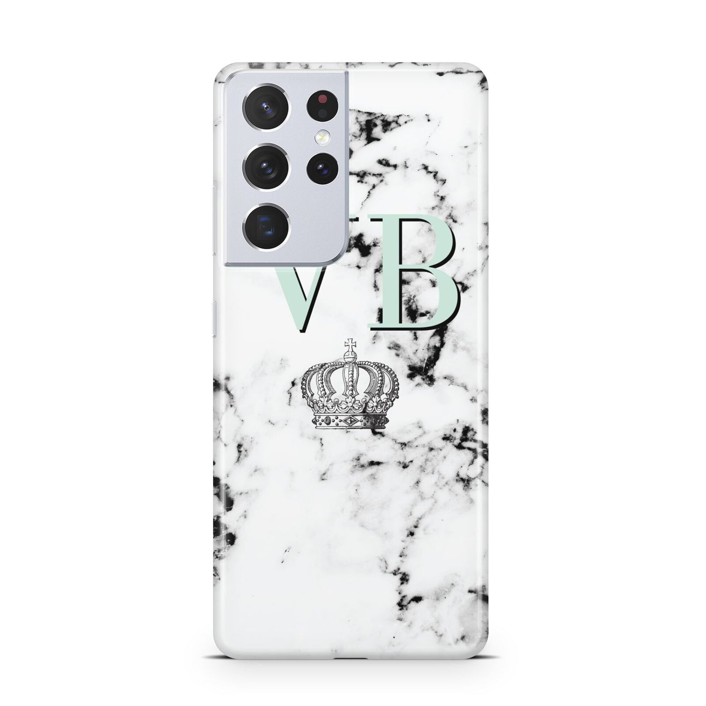 Personalised Mint Crown Initials Marble Samsung S21 Ultra Case