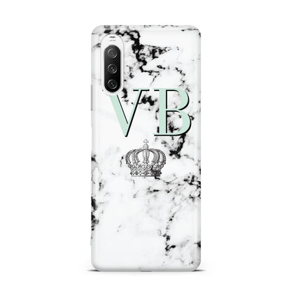 Personalised Mint Crown Initials Marble Sony Xperia 10 III Case
