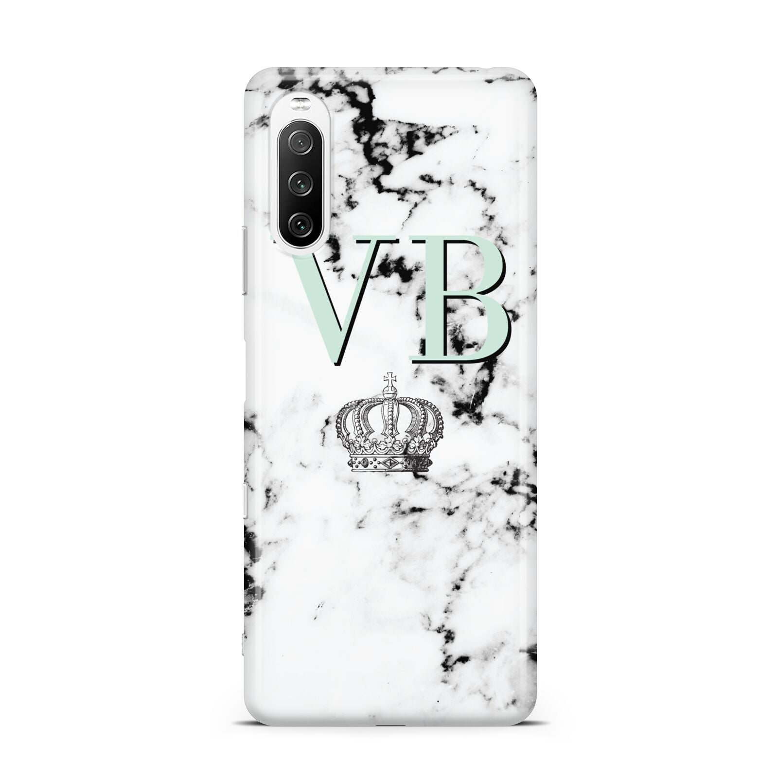 Personalised Mint Crown Initials Marble Sony Xperia 10 III Case