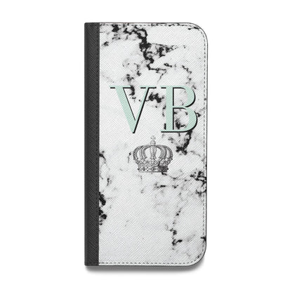 Personalised Mint Crown Initials Marble Vegan Leather Flip Samsung Case