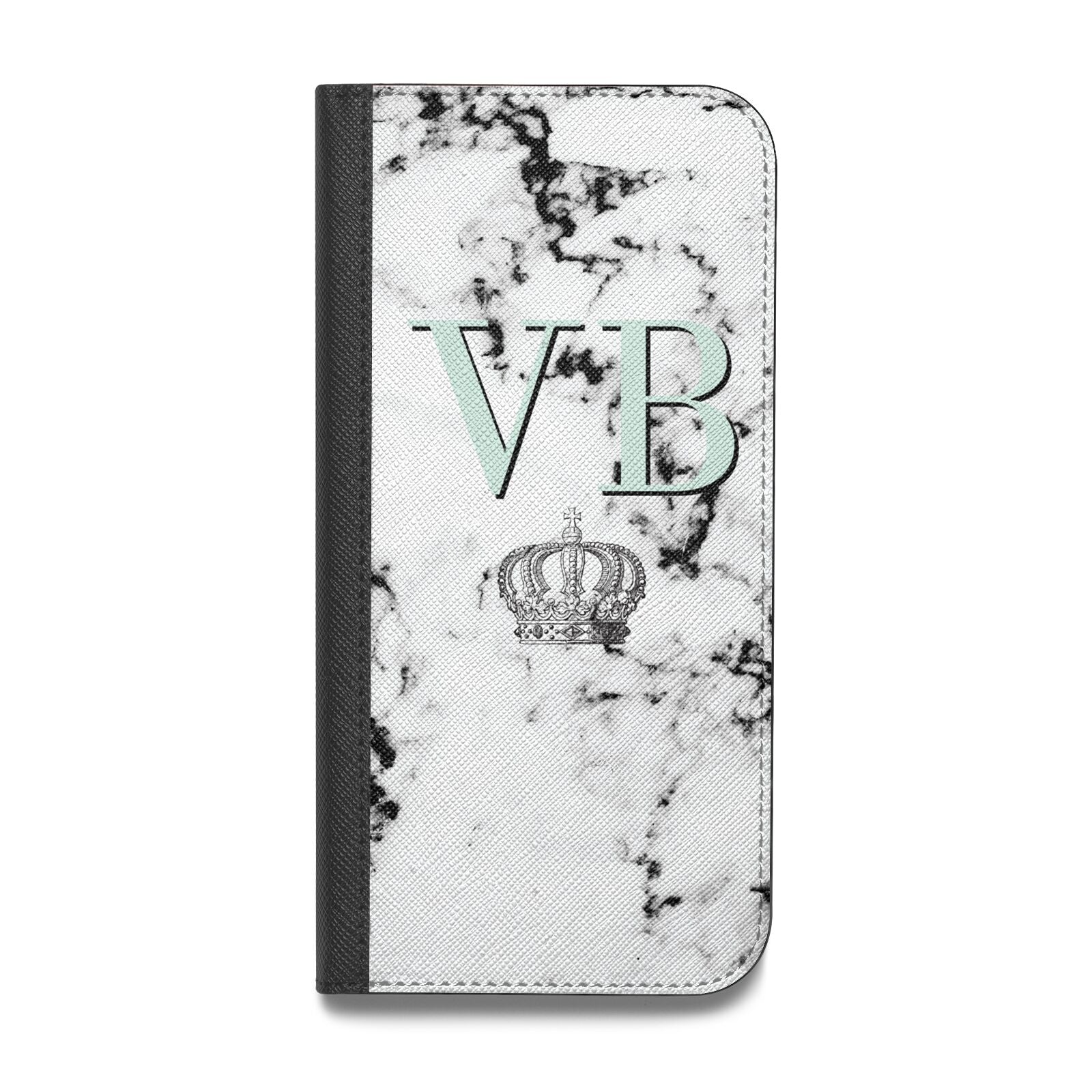 Personalised Mint Crown Initials Marble Vegan Leather Flip iPhone Case