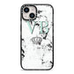 Personalised Mint Crown Initials Marble iPhone 14 Black Impact Case on Silver phone