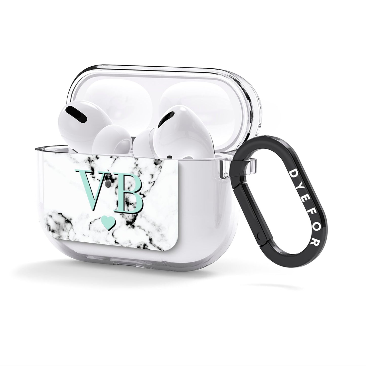 Personalised Mint Initialled Marble Heart AirPods Clear Case 3rd Gen Side Image