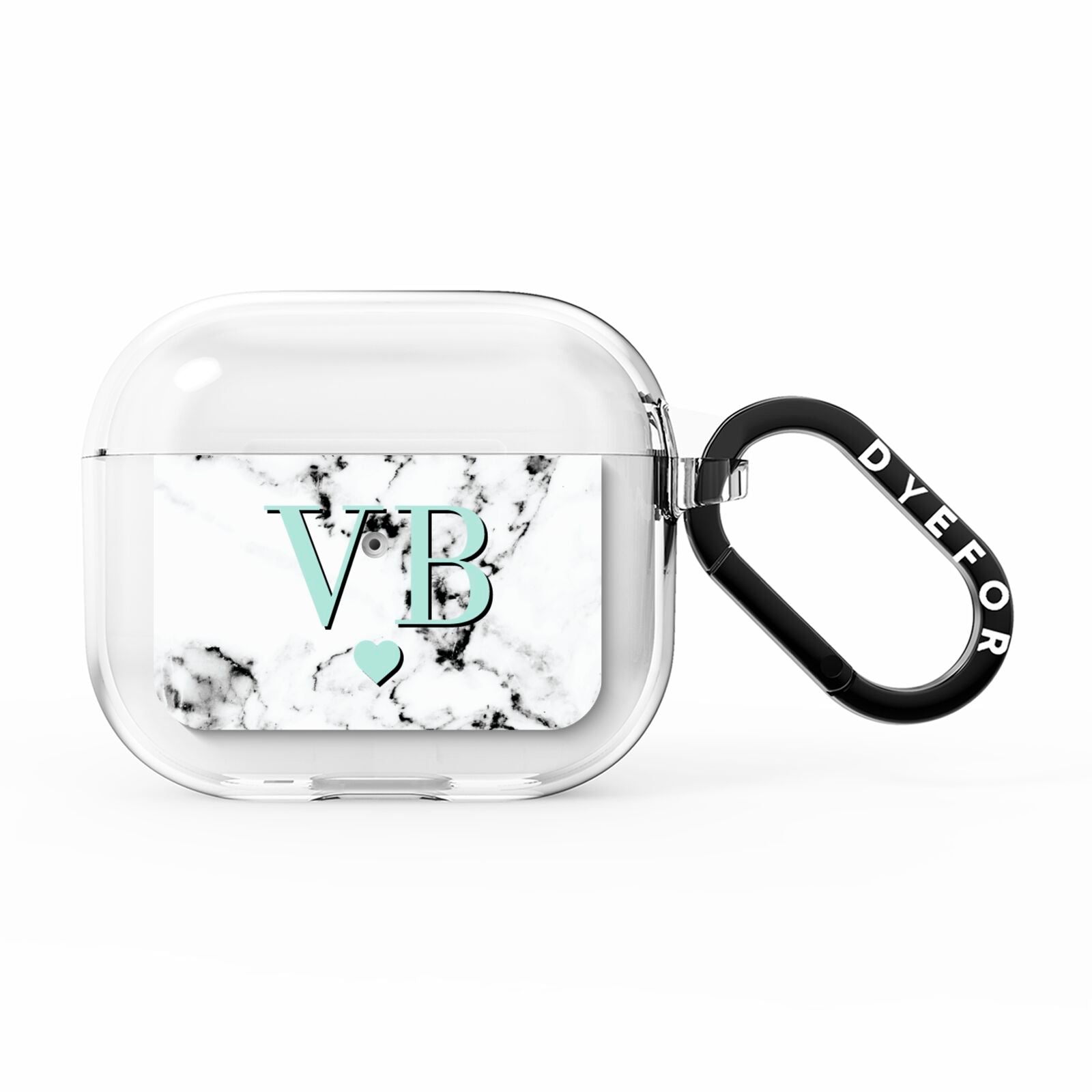 Personalised Mint Initialled Marble Heart AirPods Clear Case 3rd Gen