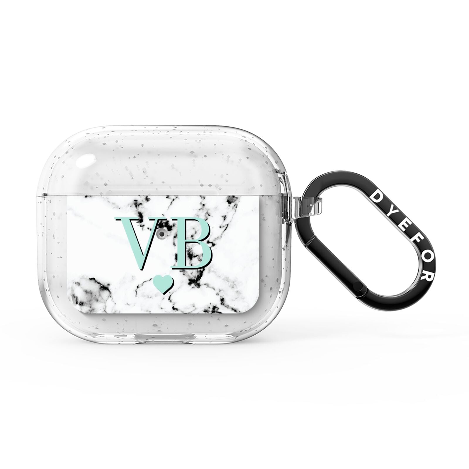 Personalised Mint Initialled Marble Heart AirPods Glitter Case 3rd Gen