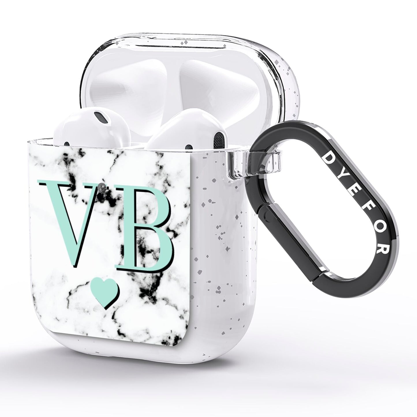 Personalised Mint Initialled Marble Heart AirPods Glitter Case Side Image